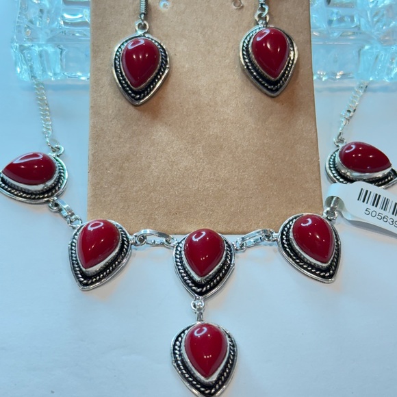 🆕 Set OfCoral Necklace & Earrings Sterling Silver 🆕